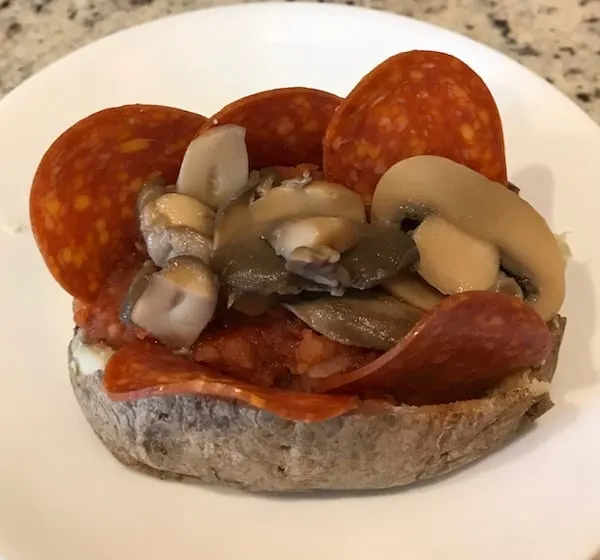 Potato with Italian sauce, mushrooms, and pepperoni