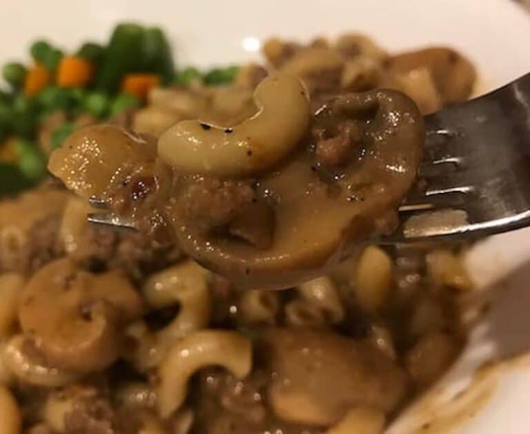 Fork with a bit of ground beef stroganoff