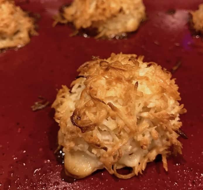 Coconut macaroons on a cookie sheet