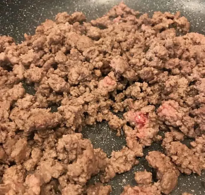 Ground beef in a skillet