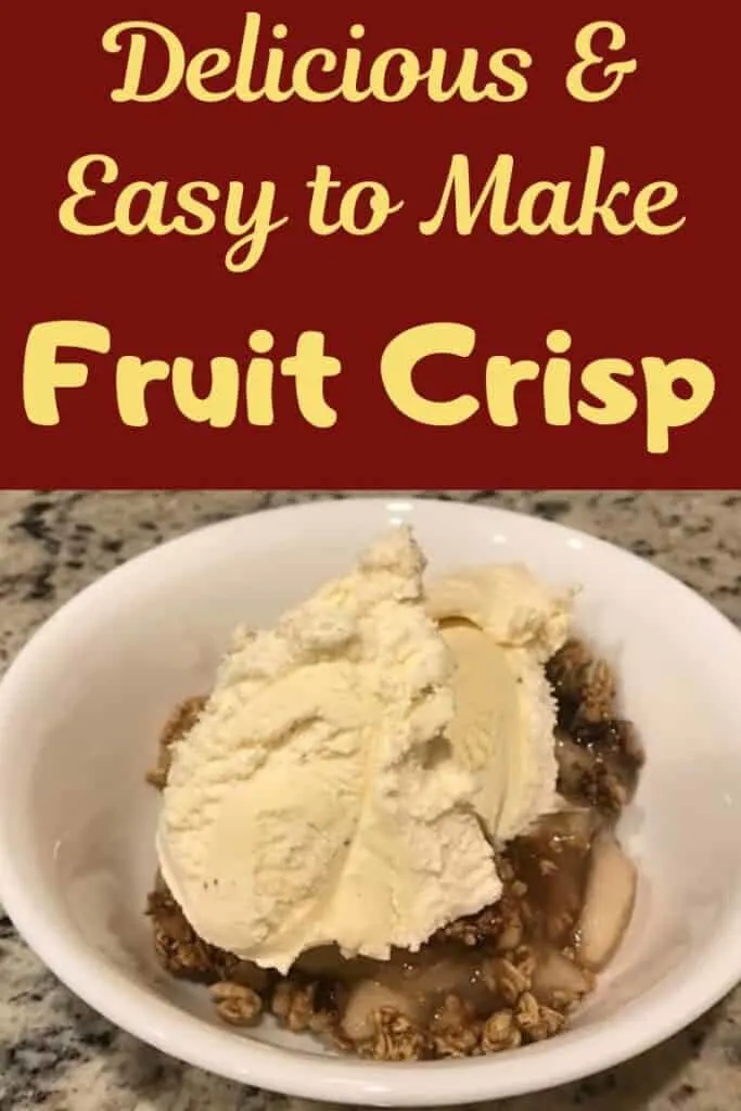 Delicious and easy to make fruit crisp with granola and topped with ice cream.