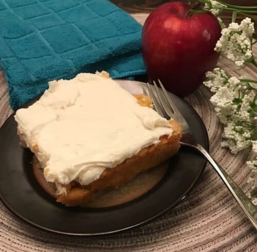 Apple cake with an apple and tea towel