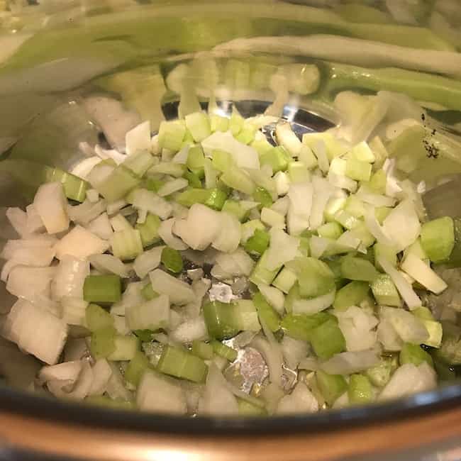 Saute the onions and celery 