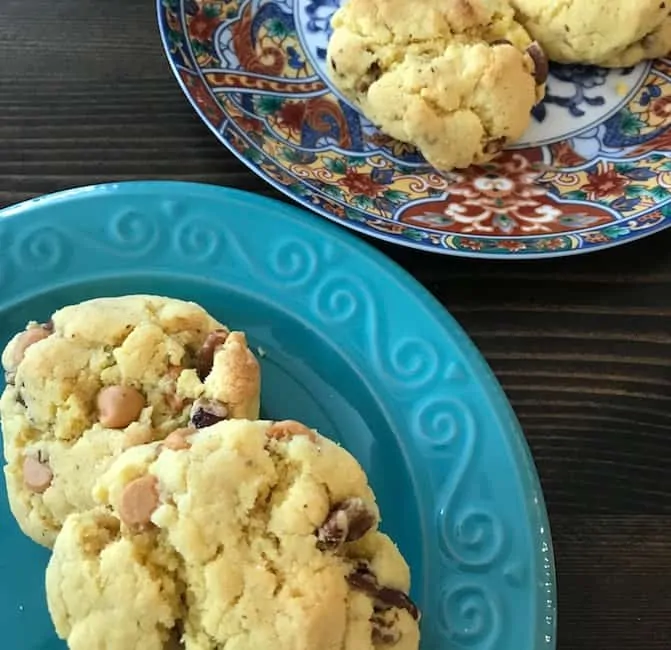 Two plates of butterscotch pecan cookies