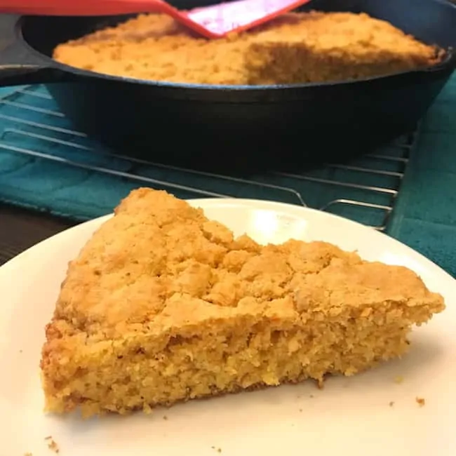 Slice of cornbread on a plate