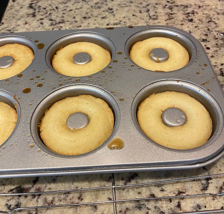 Baked donuts still in the pan