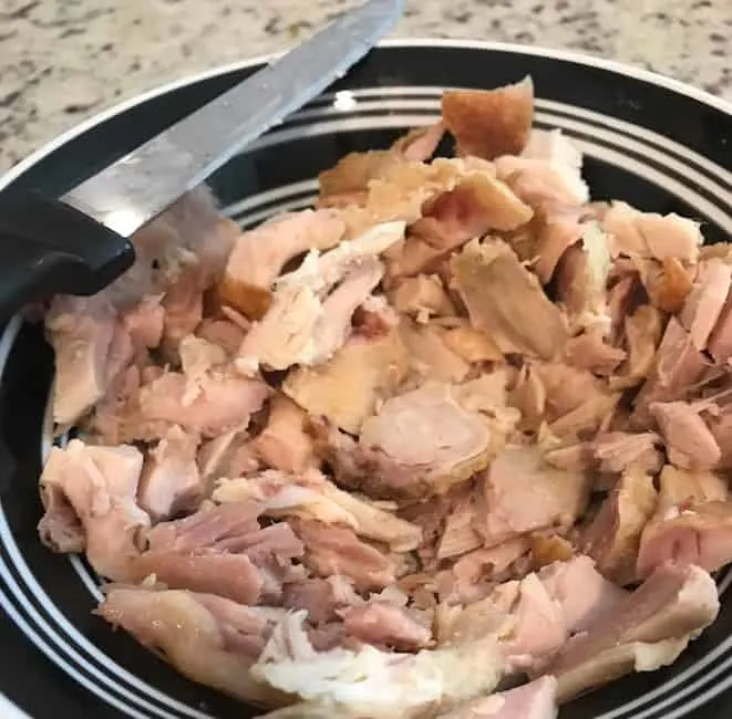 Bowl of cut chicken