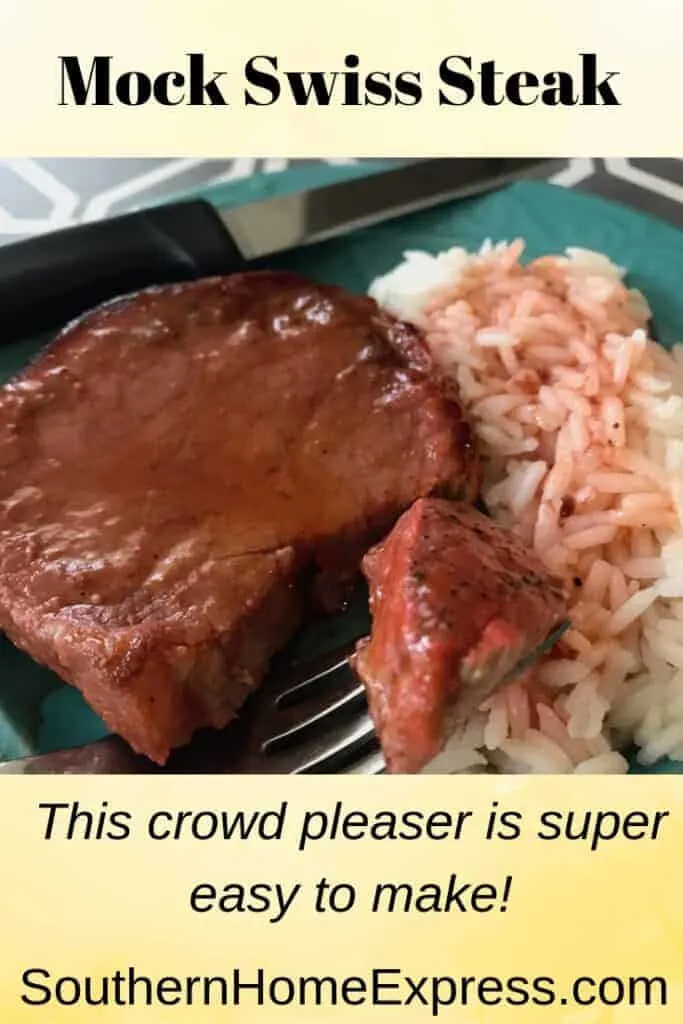 Plate with Swiss steak, rice, and gravy