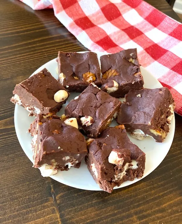 Rocky road fudge on a plate