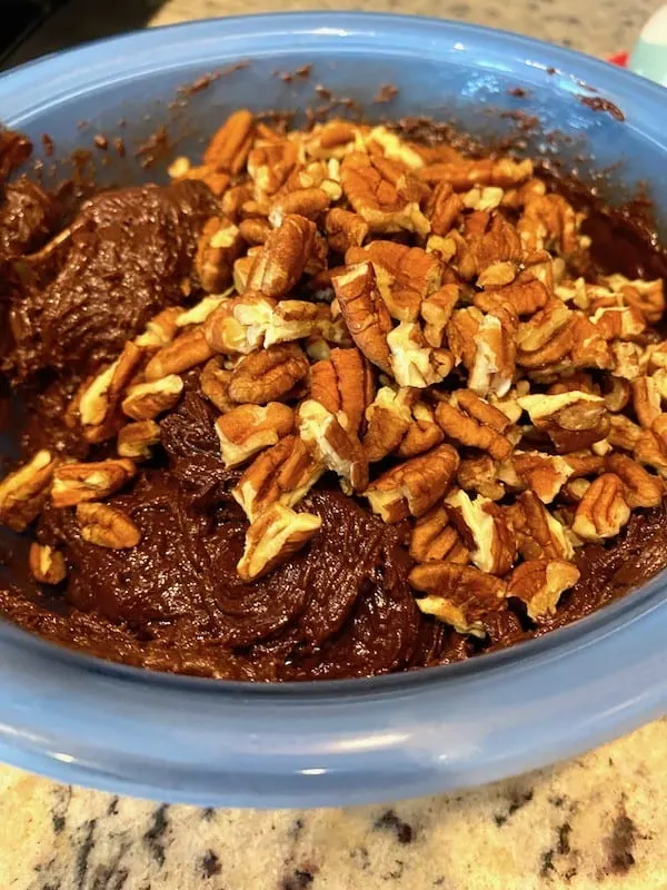 Nuts added to the chocolate mixture