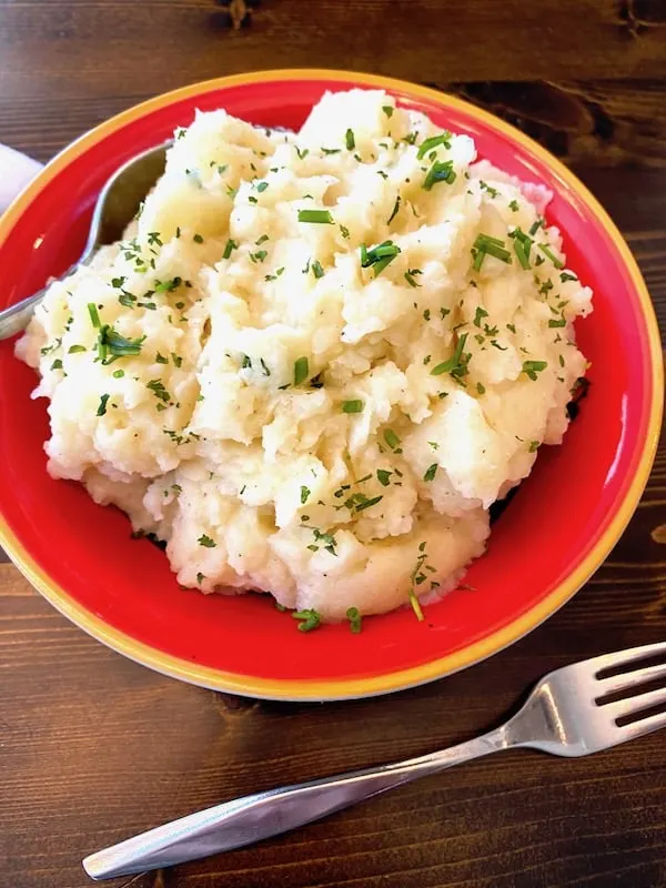 plate of buttermilk garlic mashed potatoes