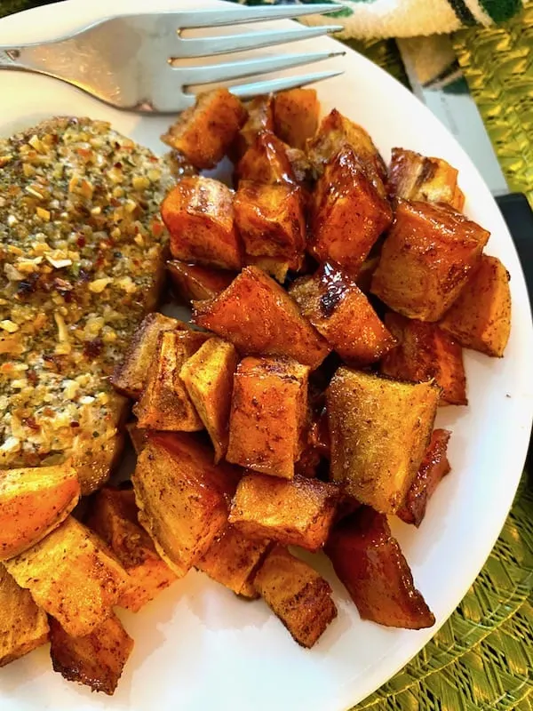 honey roasted sweet potatoes on a plate