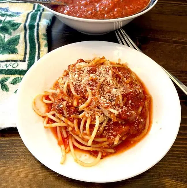 Plate of spaghetti marinara sauce