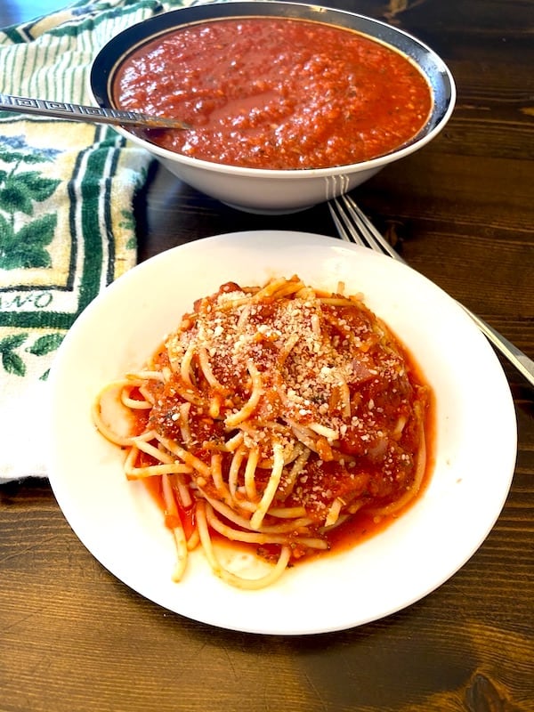 Plate of spaghetti with Parmesan cheese