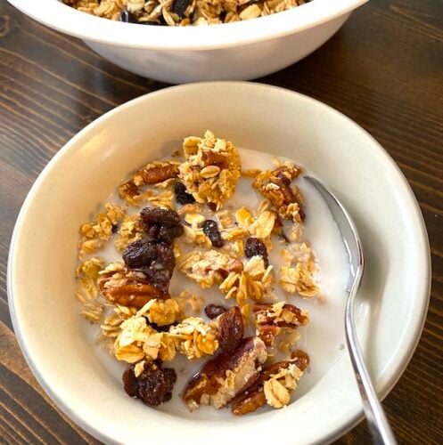 bowl of fruit and nut granola