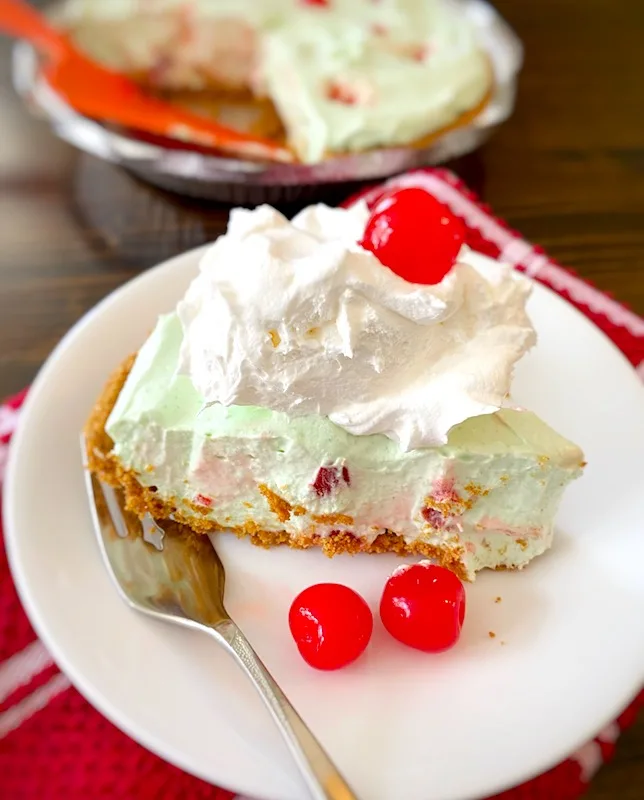 plate of no bake cherry lime pie