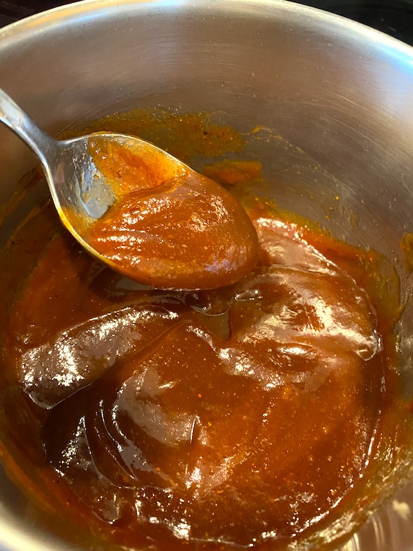 mixed bbq sauce ingredients in a pot