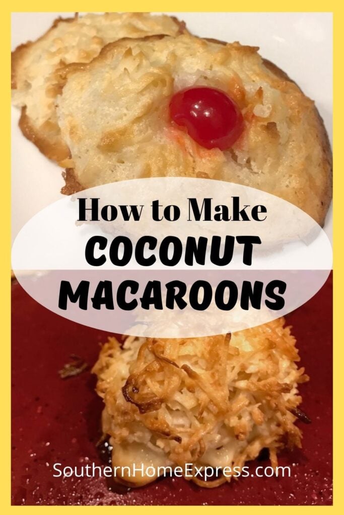 coconut macaroons with a cherry and coconut macaroons made with egg whites