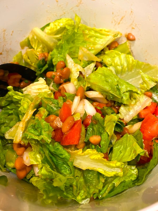 mixed ingredients for base of taco salad