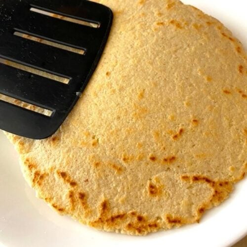 almond flour tortilla and spatula