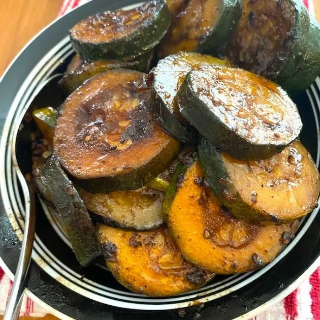 bowl of balsamic glazed zucchini