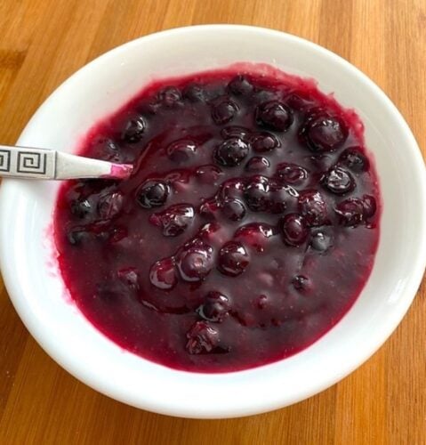 bowl of blueberry sauce