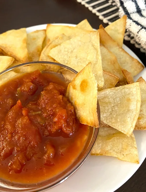 homemade corn tortilla chips with salsa