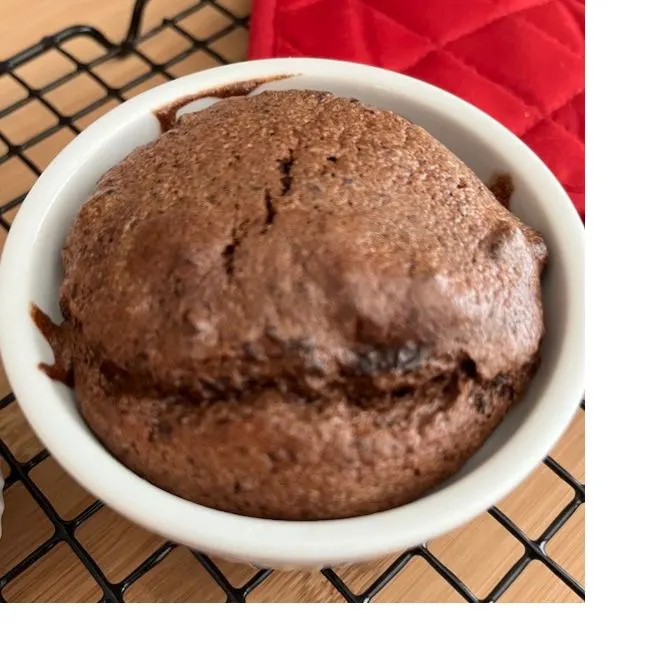 single serving of chocolate cake in a ramekin