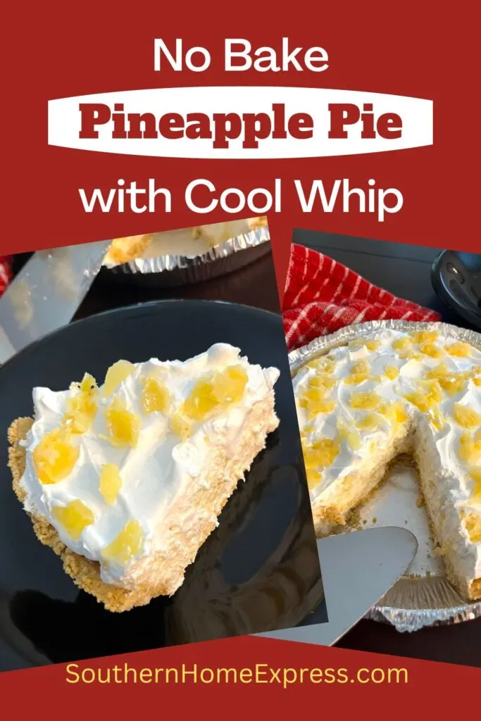 Slice of pineapple pie on a plate and pie on a plate