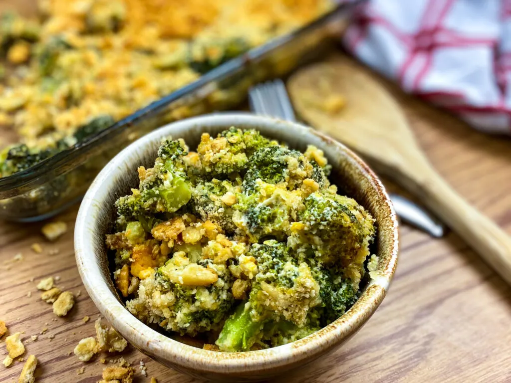 broccoli and cheese summer casserole in a bowl