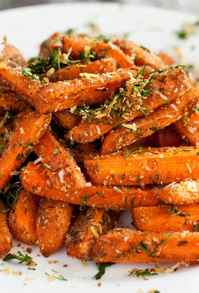 roasted parmesan carrots on a plate