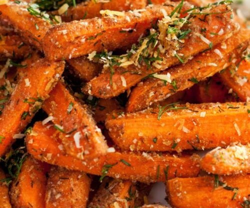 plate of roasted parmesan carrots