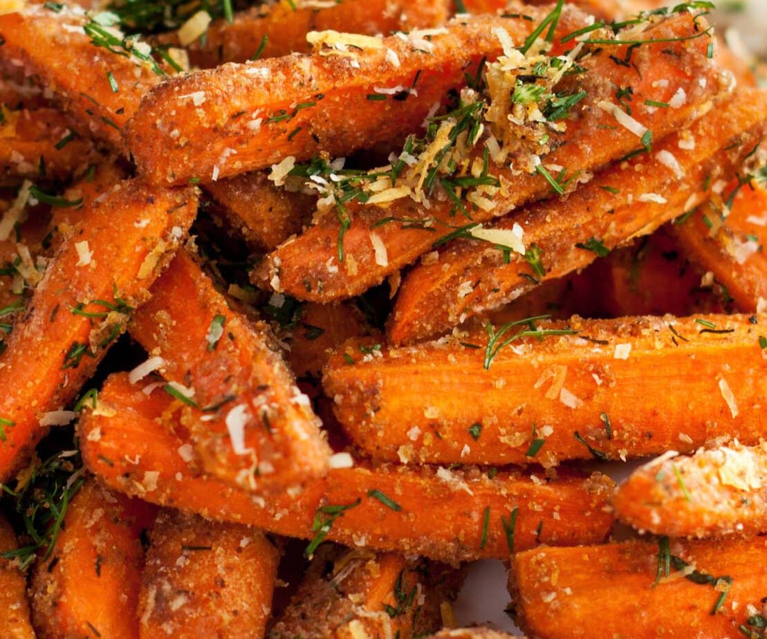 plate of roasted parmesan carrots