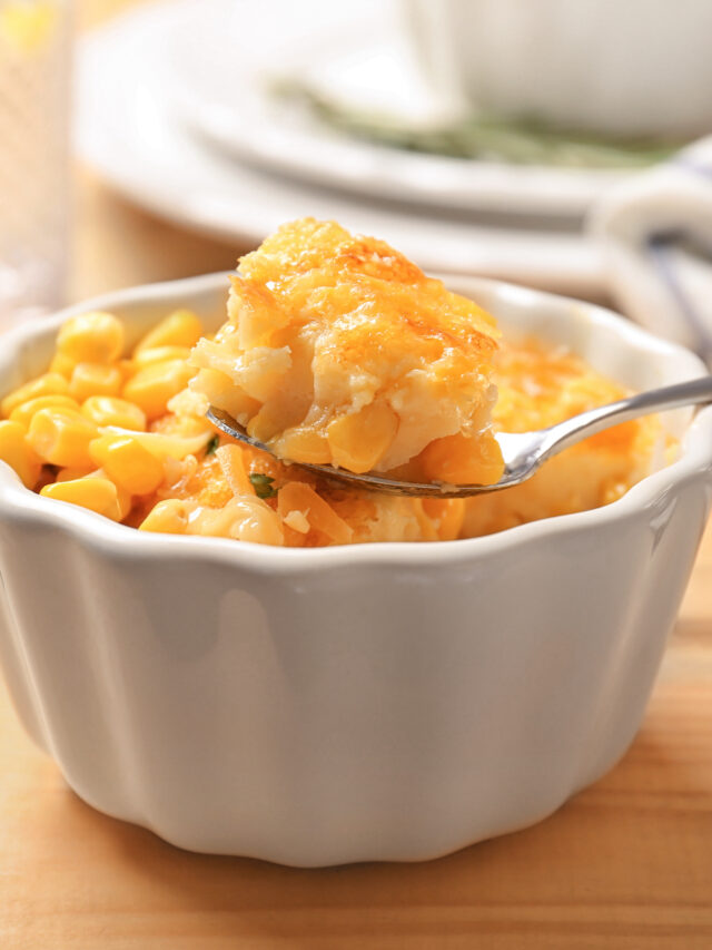 corn casserole in a ramekin