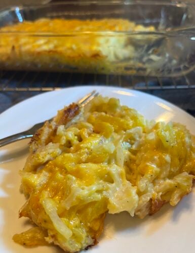 serving of hash brown casserole on a plate