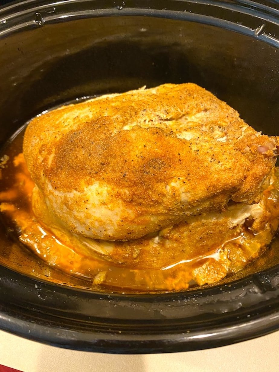 cooked turkey breast in the slow cooker
