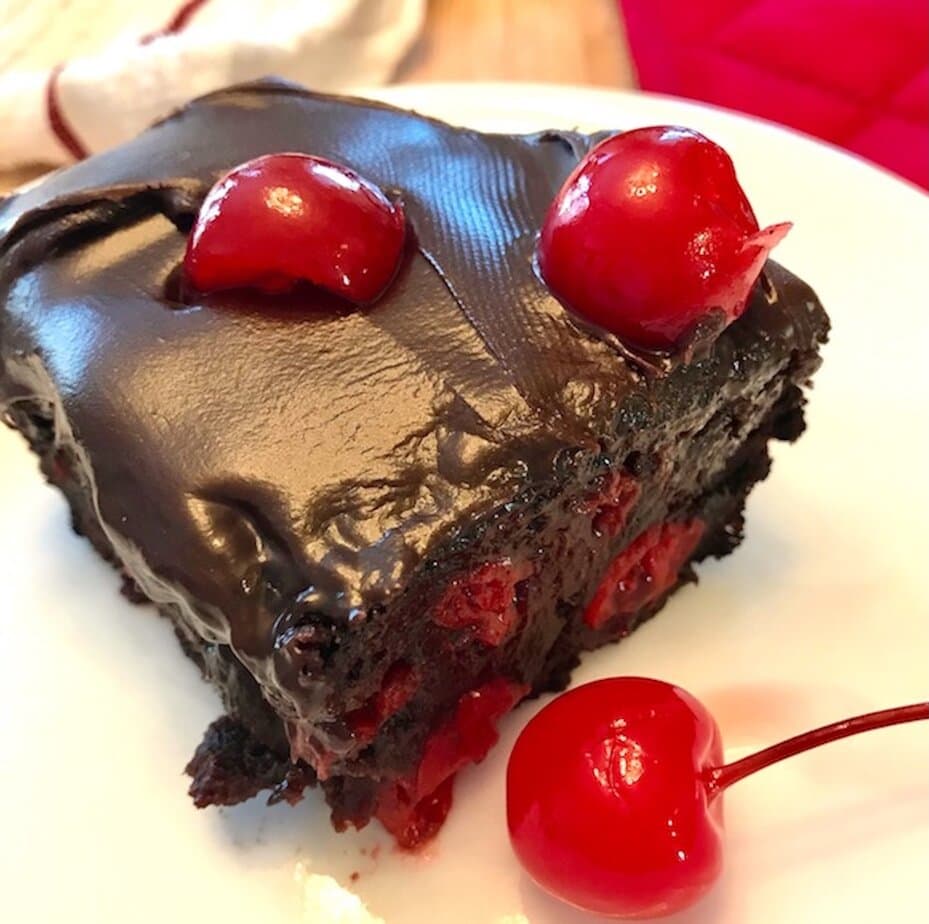 plate of 2-ingredient cherry chocolate cake