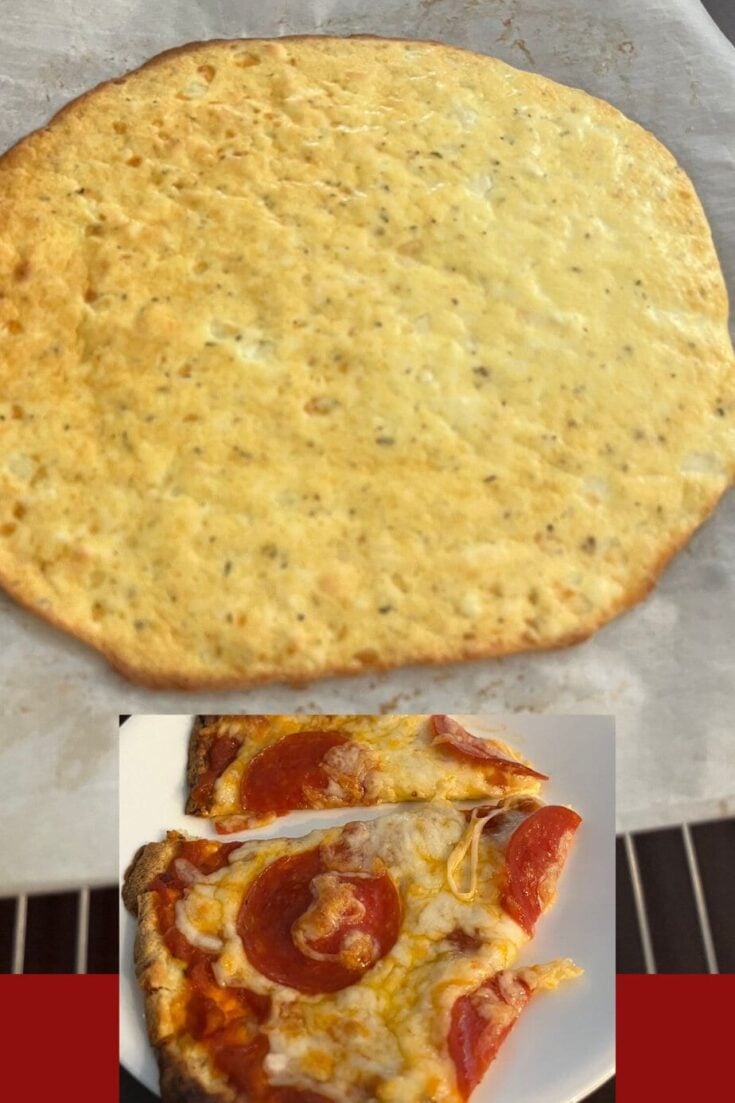 low carb pizza crust and slice of pepperoni pizza