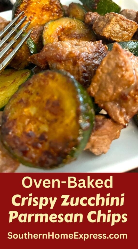 oven-baked zucchini parmesan crisps on a plate with a fork