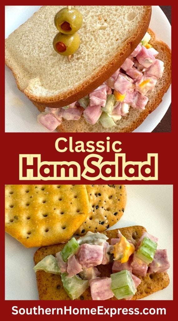 ham salad sandwich with olives and ham salad on crackers