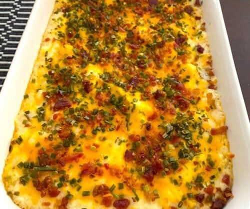pan of loaded baked potato casserole