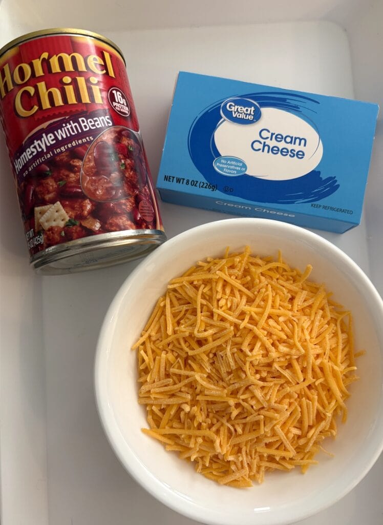 Ingredients for creamy chili cheese dip