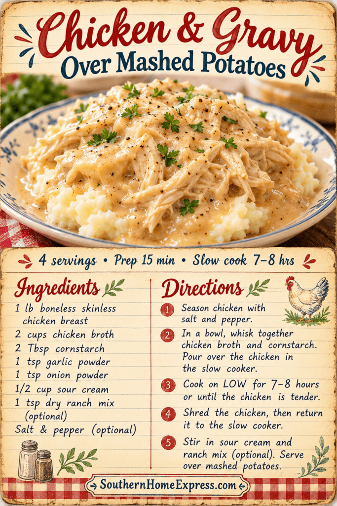 chicken and gravy with recipe ingredients and directions